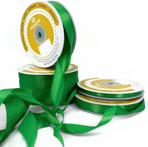 Miniatura 5 de Rollo de cinta de satén verde, 1/4 pulgadas x 50 yardas, color sólido de doble cara, grueso y duradero, 100% poliéster para envolver regalos