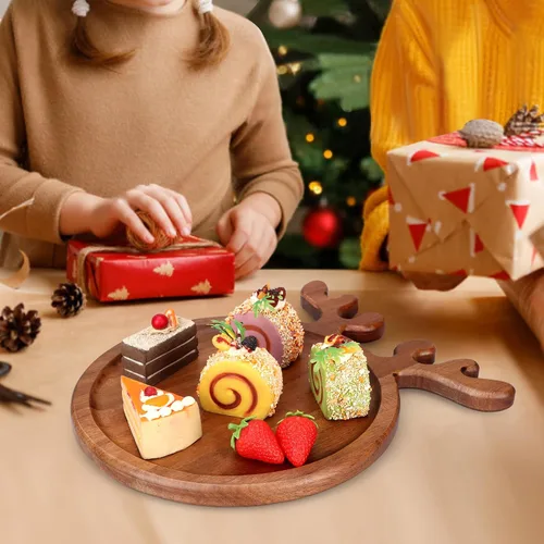 Miniatura 6 de Platos de cocina de Navidad de madera de acacia para decorar la cena Plato de madera para queso de Navidad Bandeja de charcutería de Navidad