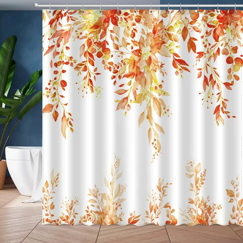 Miniatura 12 de JWXCBIM Cortina de ducha azul con hojas de eucalipto, cortina de baño decorativa con arte estético de acuarela de plantas y flores, juego de cortina