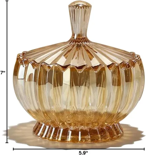 Miniatura 8 de Plato de caramelos de cristal con cubierta, cuenco de caramelos de cristal, plato de frutas, cuenco decorativo (ámbar)