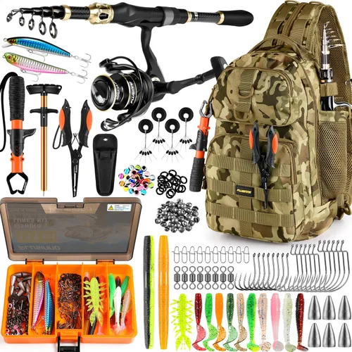 Miniatura 9 de PLUSINNO Bolsa Impermeable Tipo Bandolera para Aparejos de Pesca con Cajas de Aparejos y Portacañas, Regalos para Hombres con Señuelos, Alicates
