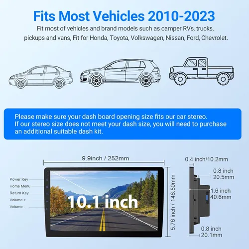 Miniatura 6 de Haudio Pantalla Carplay HD de 10.1 pulgadas para coche con pantalla táctil de 720P, estéreo de coche de doble DIN, procesador de 8 núcleos, cámara