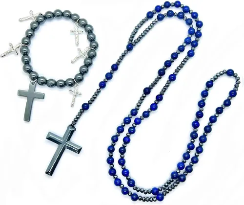 Miniatura 10 de Rosary for Men, Cross Necklace for Men, Tiger Eye Black Obsidian Rosary Beads for Women, Rosarios Catolicos