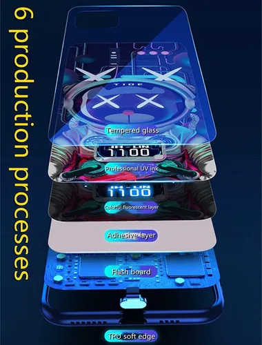Miniatura 5 de Compatible con funda para iPhone, cubierta trasera de vidrio templado brillante colorido LED, a prueba de golpes, para mujeres y hombres, lente