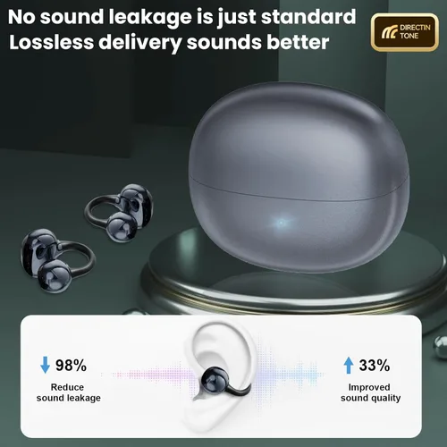 Miniatura 4 de Auriculares inalámbricos con clip Bluetooth 5.4, auriculares de oreja abierta con micrófono, reproducción de 60 horas, cancelación de ruido, Negro