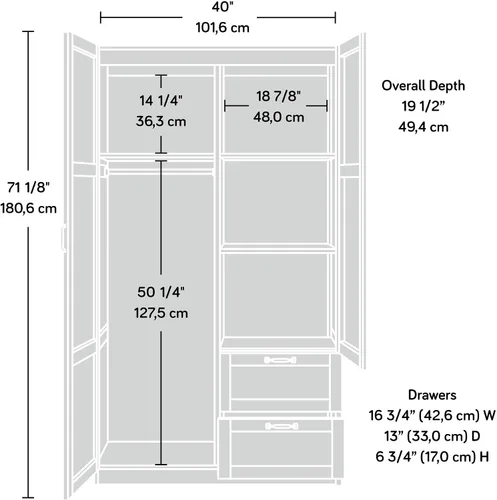 Miniatura 3 de Gabinete de almacenamiento Sauder Select multiusos para dormitorio, clóset, despensa, con cajones de almacenamiento y barra colgante, en acabado
