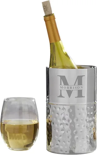 Personalization Universe Lavish - Enfriador de vino personalizado con apellido, grabado personalizado, aislamiento de doble pared, enfriador de vino