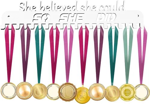 Miniatura 27 de Medal Hanger Display - She Believed She Could She Did - Personalized Medal Holder for Sport Race Runner Sturdy Steel Metal Plaque Over 63 Medals