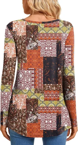 Miniatura 4 de CATHY Blusa tipo túnica de manga larga para mujer, cuello en V, con botones, informal, plisada, básica