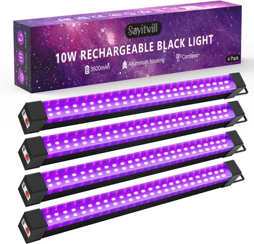 Miniatura 8 de Barra de luz negra recargable, paquete de 2 unidades, luces negras alimentadas por batería para fiesta brillante, tira de luces UV inalámbricas
