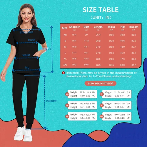 Miniatura 34 de VIAOLI Conjunto de ropa quirúrgica para mujer, camiseta con cuello en V y pantalones médicos tipo cargo para mujer, 10 bolsillos