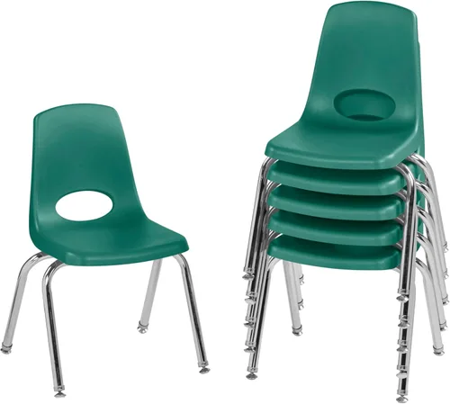 Miniatura 73 de FDP 16" Silla apilable escolar, silla de estudiante apilable con patas de acero cromado y ruedas; para aprendizaje en casa o en el aula - Gris claro