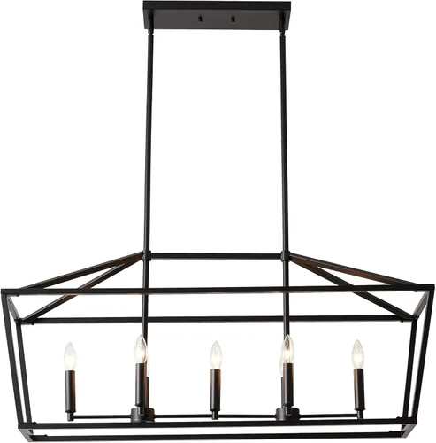 Miniatura 11 de XILICON Candelabro rectangular para isla de cocina, lámpara lineal de 5 luces, para comedor, casa de campo, color negro, moderno, industrial