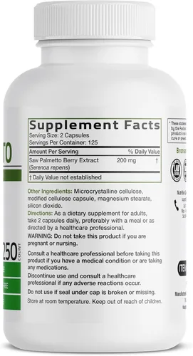 Miniatura 2 de Bronson Saw Palmetto Extra Strength apoya la función saludable de la próstata y el apoyo a la salud urinaria, sin OMG, 250 cápsulas vegetarianas