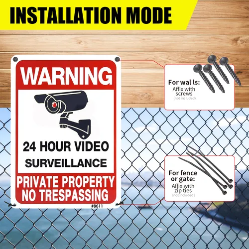 Miniatura 6 de Señal de Propiedad Privada Sin Intrusos Advertencia de Videovigilancia 24 Horas Aluminio 25x18 cm Uso en Exterior para Hogar, Patio y Negocio