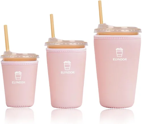 Miniatura 15 de Funda aislante reutilizable para taza de café helado, paquete de 3 fundas de neopreno para bebidas frías y calientes, soporte para bebidas para café