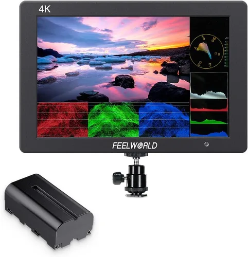 FEELWORLD T7 7 pulgadas DSLR cámara monitor de campo con batería F550 2200mAh, con histograma de enfoque pico colores falsos 4K salida HDMI Full HD