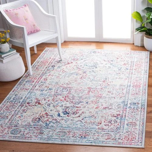Miniatura 8 de SAFAVIEH - Alfombra de la colección Brentwood - 6' x 9', azul marino y gris claro, diseño envejecido con medallón, no desprende pelusa y fácil azul