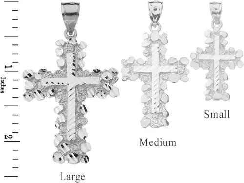 Miniatura 2 de Colgante religioso de cruz de pepita de plata de ley 925 maciza (grande), Plata esterlina