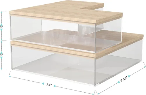 Miniatura 7 de Martha Stewart Brody - Contenedores organizadores de plástico con tapas de madera de paulownia para oficina en casa, cocina o baño, paquete de 3