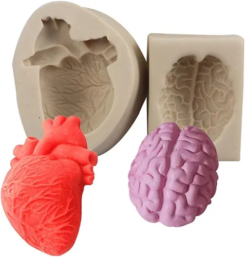 Miniatura 2 de WYD 2 piezas de molde de mousse de helado de corazón humano y cerebro 3D DIY Halloween órgano sorpresa molde de silicona para fondant de dulce