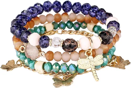 Miniatura 2 de 4 juegos de pulseras bohemias hechas a mano con múltiples capas para mujer