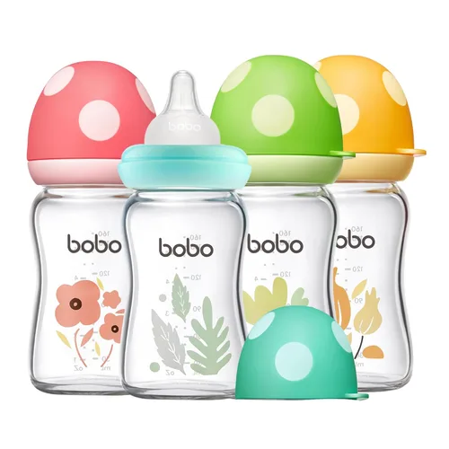 YOHKOH Biberón de vidrio natural con pezón de flujo lento de nivel 1, biberones anticólicos para recién nacidos, biberones de vidrio para bebés de