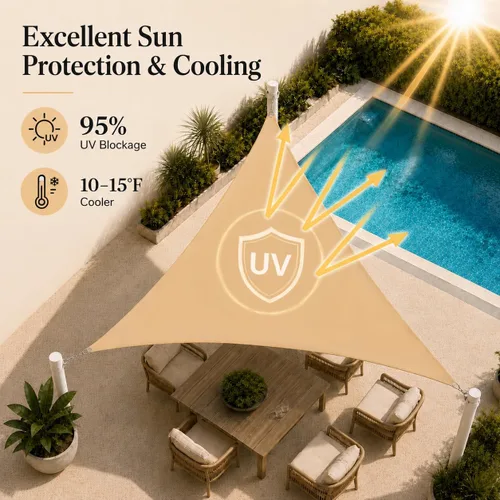 Miniatura 2 de ShadeMart Toldo impermeable triangular de 12 x 12 x 12 pies, color beige, toldo con 95% resistente a los rayos UV, para patio, terraza, balcón