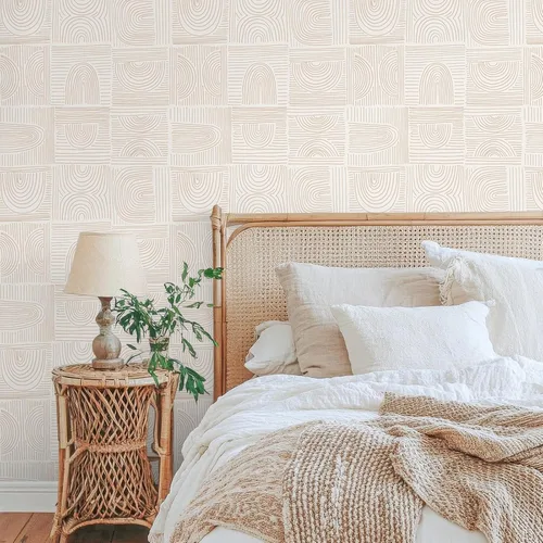 Miniatura 2 de VEELIKE Papel tapiz geométrico retro para despegar y pegar, papel tapiz geométrico bohemio para baño, dormitorio, 17.7 x 118 pulgadas, papel tapiz