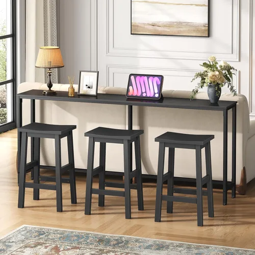 Miniatura 5 de HOOBRO Taburetes de bar, juego de 2 sillas de bar, taburetes de bar de altura de mostrador, taburetes de cocina de bambú, taburetes de silla de Negro