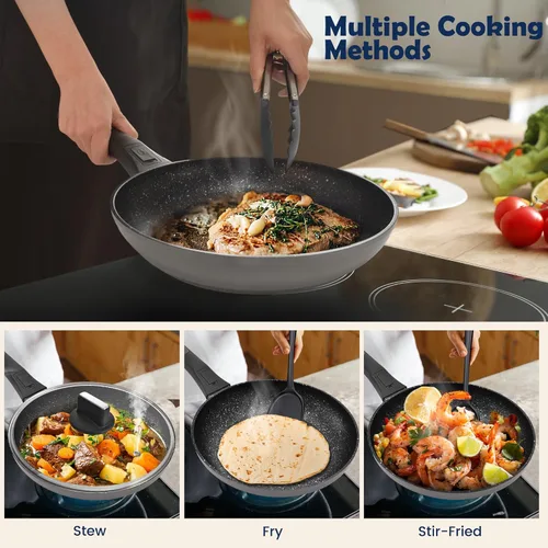 Miniatura 7 de ARC - Sartén antiadherente con mango extraíble, sartén de 10 pulgadas con tapa, sartén antiadherente, apta para horno y lavavajillas, sin PFOA
