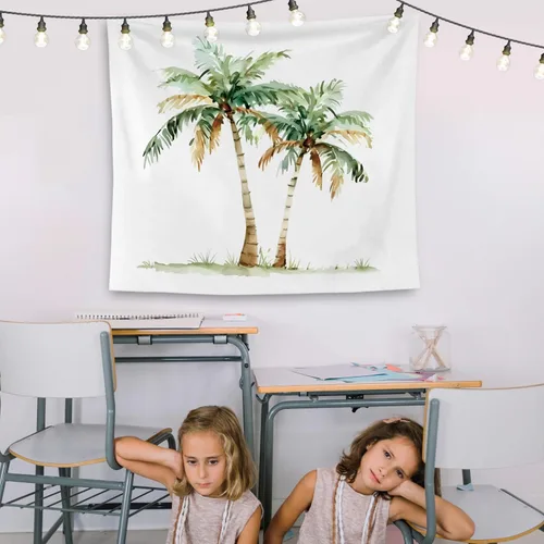 Miniatura 5 de QGFM Tapiz tropical de palmera, tapiz costero de playa para colgar en la pared, decoración de pared de palmeras tropicales de playa costera, manta