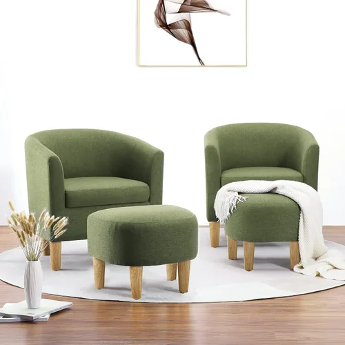 Miniatura 13 de DAZONE Silla decorativa Sherpa con otomana, sillón blanco esponjoso de barril de peluche para sala de estar acogedora, sillas pequeñas y cómodas