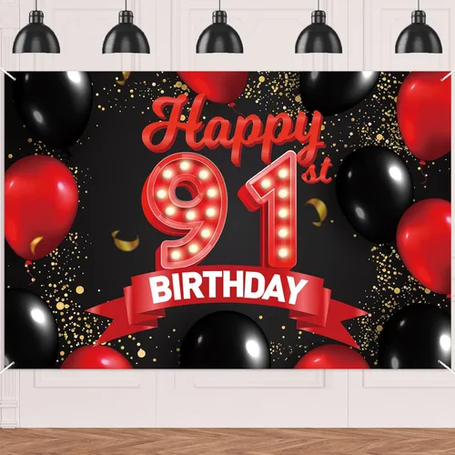 Miniatura 13 de Cartel de feliz cumpleaños 15 color rojo y negro, decoración temática de globos para niñas y mujeres, princesas de 15 años, fiesta de cumpleaños