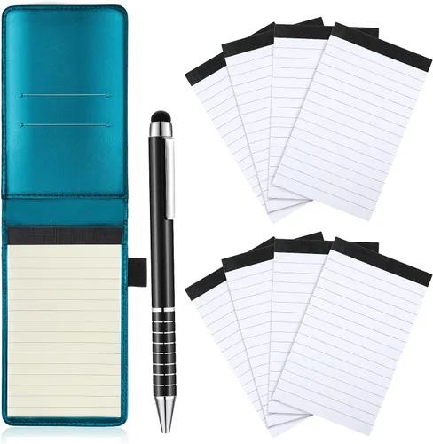 Miniatura 19 de Juego de bloc de notas pequeño, 10 piezas, incluye mini soporte para bloc de notas con 50 hojas con reglones, bolígrafo de metal y 8 cuadernillos