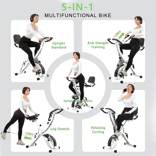 Miniatura 3 de BARWING Bicicleta de Ejercicio Estática para Entrenamiento en Casa, Bicicleta de Interior Plegable de 5 en 1 para Personas Mayores, Capacidad