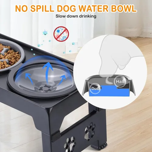 Miniatura 3 de LALOBLUE Cuencos elevados para perros, cuenco elevado para perros con 2 cuencos de comida de acero inoxidable para perros, soporte ajustable a 5