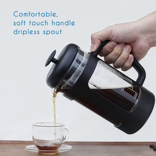 Miniatura 4 de Easyworkz French Press - Cafetera de 12 onzas con vidrio de borosilicato, mango de agarre suave