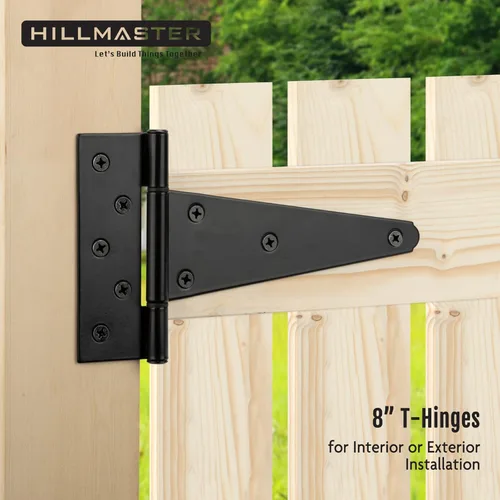 Miniatura 5 de HILLMASTER Bisagras de puerta de cobertizo con correa en T de 8 pulgadas, resistentes, bisagras de correa de puerta, bisagra en T negra, herrajes
