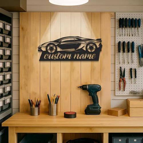Miniatura 2 de Letreros de garaje personalizados, letrero de metal con nombre personalizado para taller, letreros de taller de diseño de automóviles, arte de pared