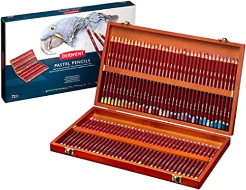 Derwent Lápices pastel, caja de madera, colores surtidos, 72 lápices por caja (2300343)