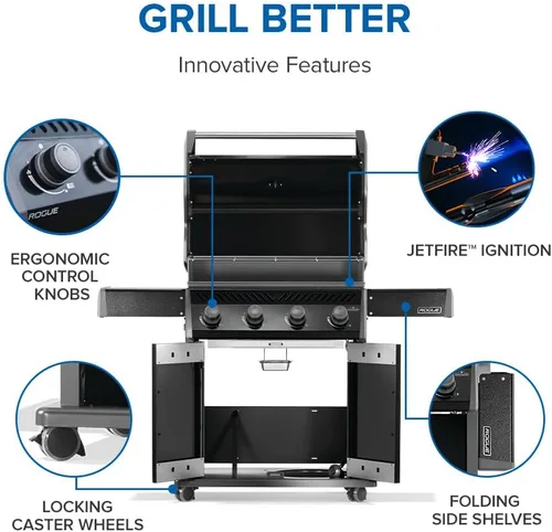 Miniatura 6 de Napoleon Rogue 525 Parrilla de Gas Natural, Negra, Rejillas de Acero Inoxidable, Barbacoa Resistente de 4 Mecheros