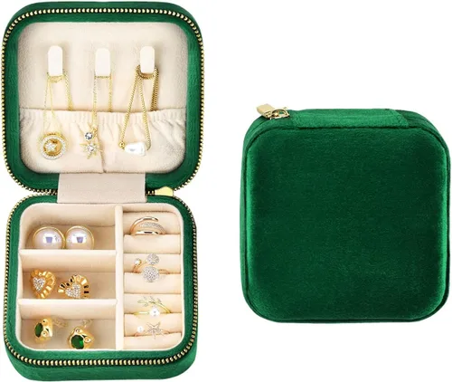 TAIMY Joyero de viaje de terciopelo de felpa, pequeño estuche de joyería de viaje, mini cajas organizadoras de viaje portátiles para anillos,