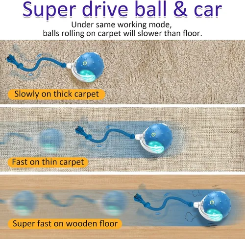 Miniatura 2 de Giociv Pelota de juguete interactivo para gatos de interior que rueda rápidamente sobre alfombra, con chirridos y activación por movimiento (azul)