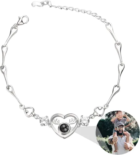 Miniatura 30 de Godchoices Pulsera de fotos personalizada, pulsera de proyección de fotos con imagen en el interior, collar con texto en inglés "I Love You