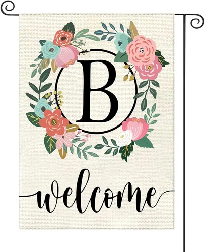 Miniatura 8 de Bandera de jardín con letra monograma, floral, 12 x 18 pulgadas, doble cara para exterior, pequeña de arpillera, familia, apellido, bandera inicial