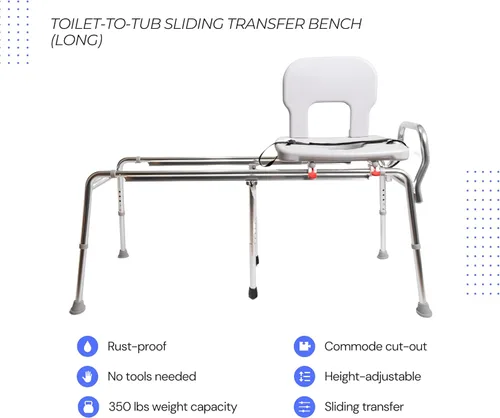 Miniatura 8 de Eagle Health Supplies Banco de transferencia de inodoro a bañera con asiento recortado, silla de ducha deslizante elegible para FSA/HSA
