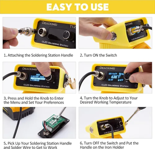 Miniatura 5 de Estación de soldador inalámbrico para batería Dewalt 20V Max, temperatura ajustable, suspensión automática y protección de bajo voltaje, conversión