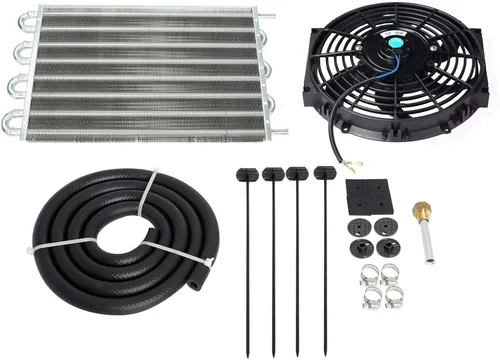 MAGQOO Enfriador de Transmisión de Tubo y Aletas de 8 Filas de Alto Rendimiento Kit de Enfriador de Aceite de Aluminio con Ventilador de