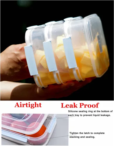 Miniatura 5 de Recipientes herméticos de almacenamiento para refrigerador, pequeños transportadores de alimentos portátiles apilables, 3 capas a prueba de fugas